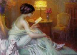 《窗邊閱讀的女人》智慧的女性在燈下閱讀、攀談，古樸雅緻的風範